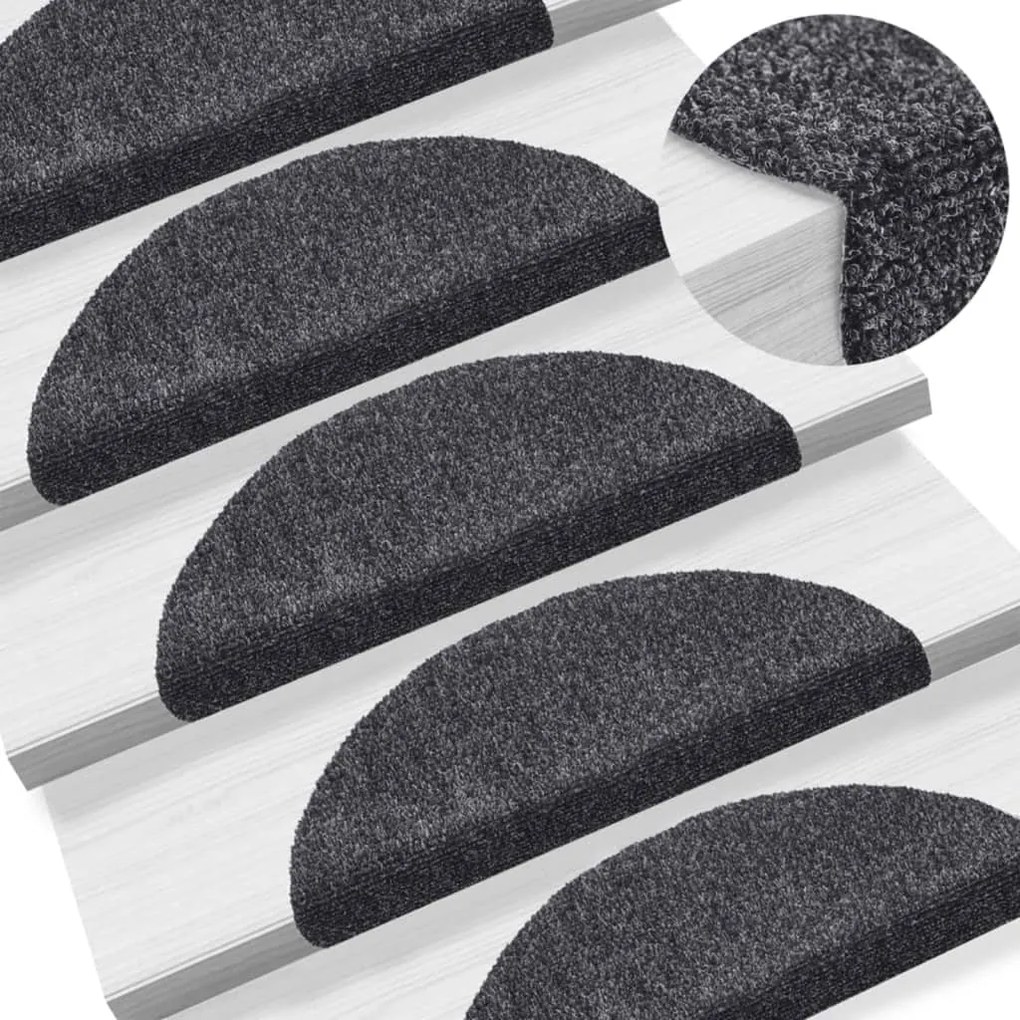 vidaXL Tapetes de escada adesivos 15 pcs 56x17x3 cm cinzento escuro