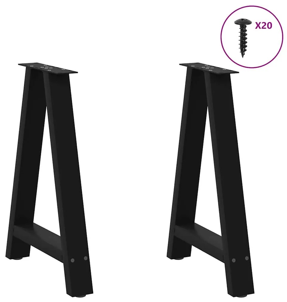 Pés para mesa de jantar em formato A, 2 peças, preto, 60x(72-73) cm, a