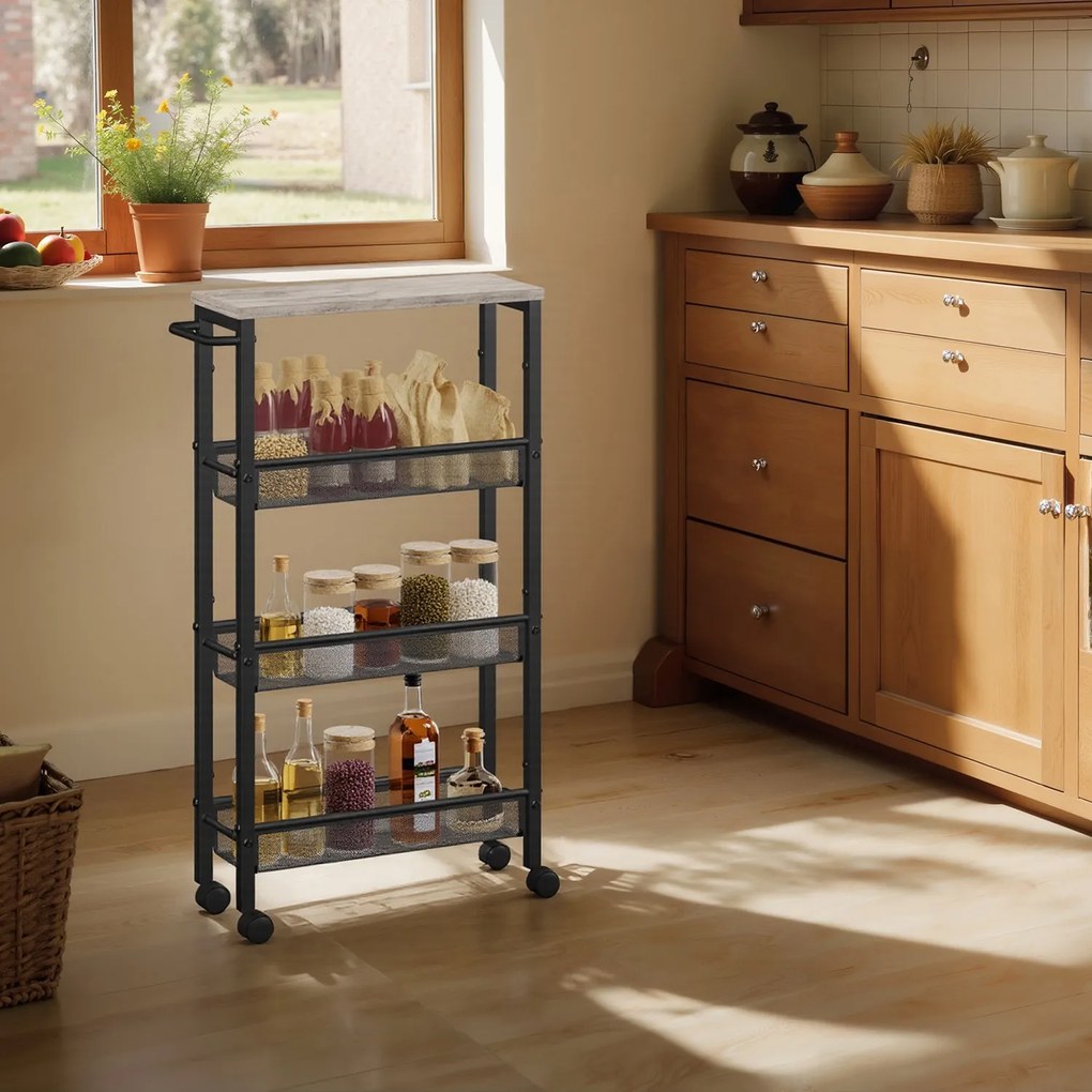 Carrinho com 4 prateleiras de cozinha estreito com rodas 13 x 45,4 x 77 cm Greige mesclado + Preto
