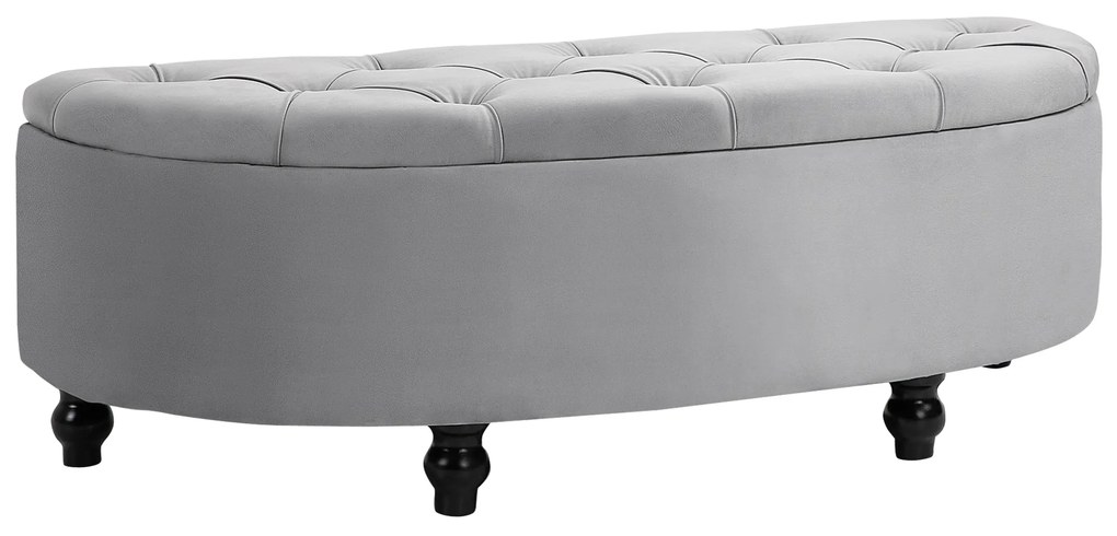 HOMCOM Banco de Armazenamento Baú de Armazenamento Capitonê Meia Lua Revestimento de Veludo Pés Madeira de Hévea 120x46x42 cm Cinza | Aosom Portugal