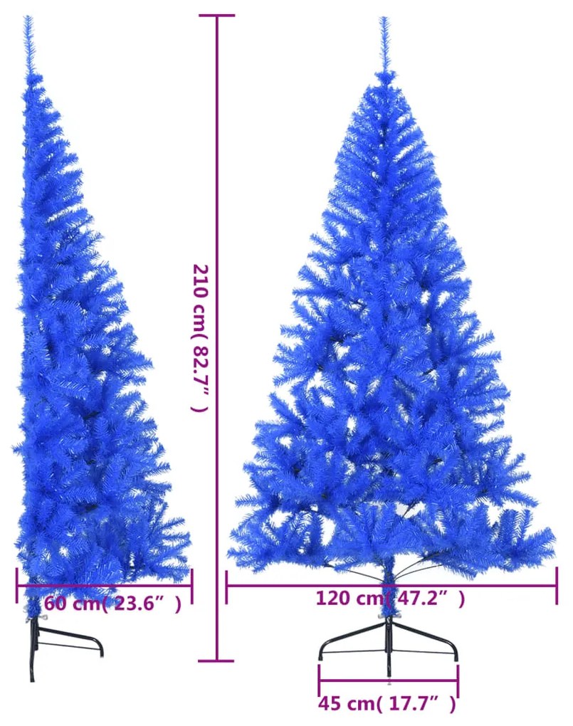 Meia árvore de Natal artificial com suporte 210 cm PVC azul