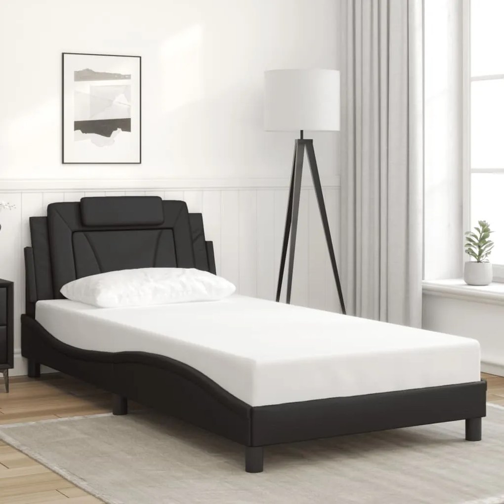 Estrutura cama c/ cabeceira 100x200 cm couro artificial preto