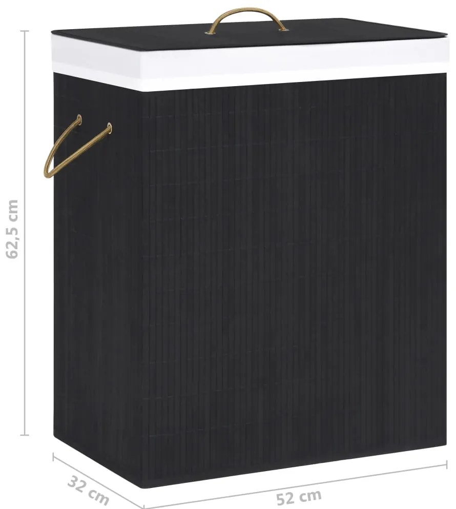 Cesto para roupa suja c/ 2 secções 100 L bambu preto