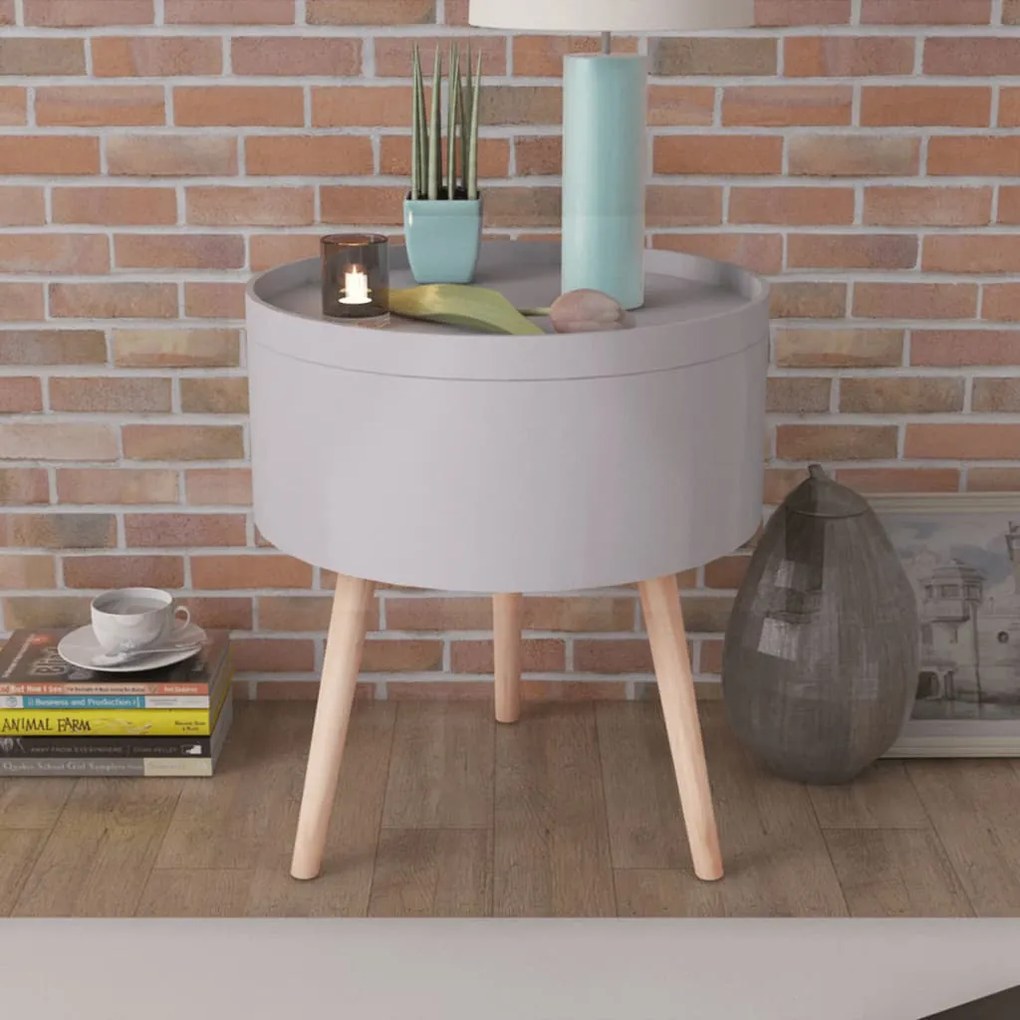 vidaXL Mesa de apoio com bandeja redonda 39,5x44,5 cm cinzento