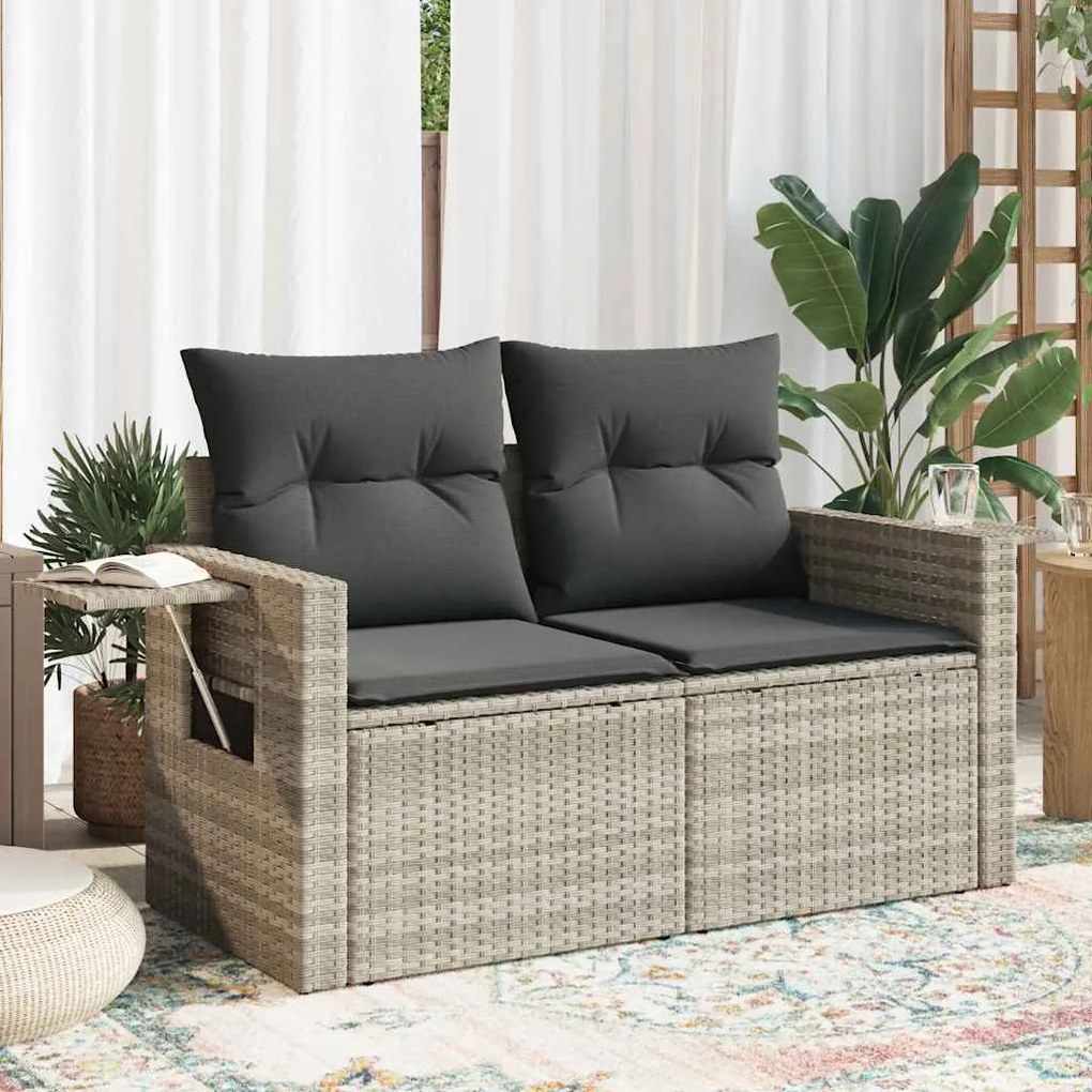 vidaXL Sofá jardim de 2 lugares com almofadões vime PE cinzento claro