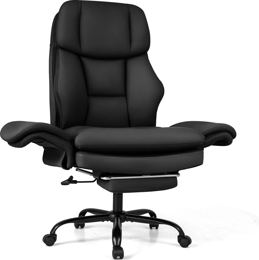 Cadeira de Escritório com Apoio para os Pés, 63-114 x 78 x 118-125 cm, Encosto Reclinável, Preto