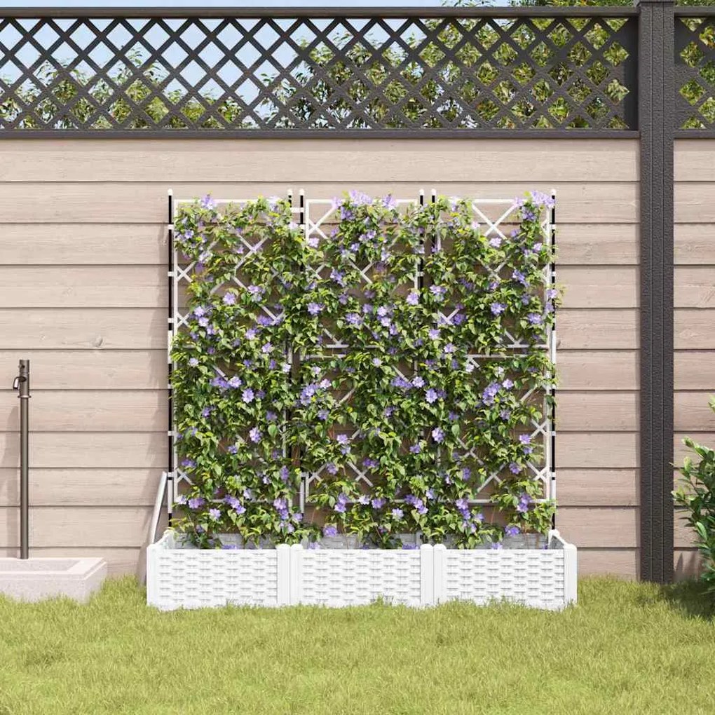 Vaso de Jardim com Treliça 3 pcs Branco 120x40x125.5 cm