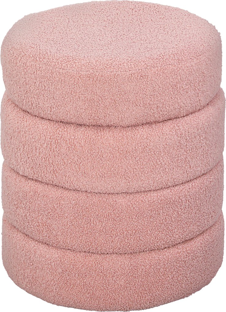 Pufe Redondo de Apoio de Pés, 40 x 40 x 45 cm, Acolchoado em Tecido Teddy, Rosa