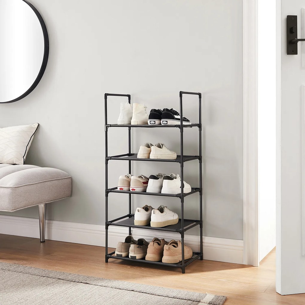 Estante para sapatos com 5 prateleiras 45 x 28 x 89 cm em tecido não tecido Preto