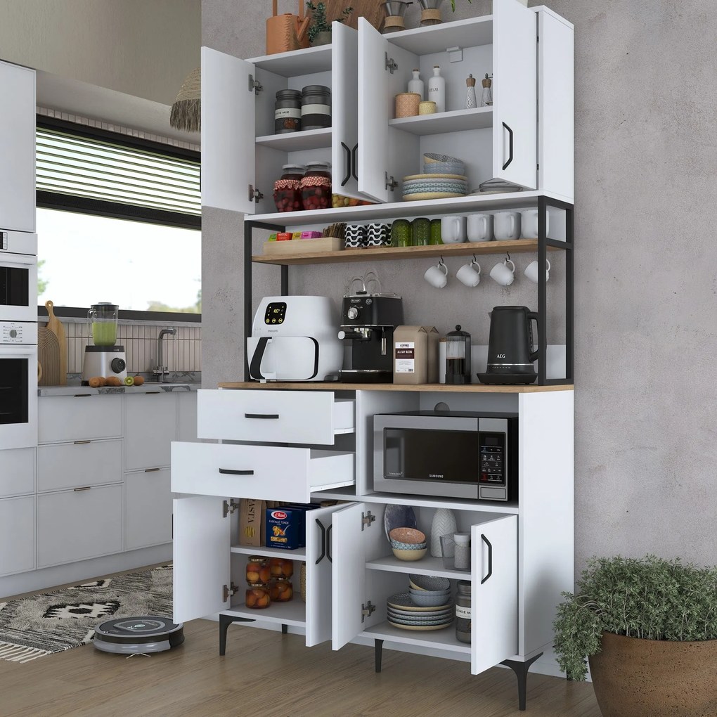 Armário Alto de Cozinha "Stella" - Nogueira e Branco - Design Moderno