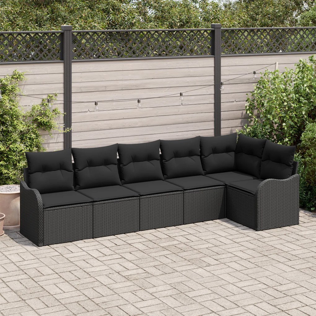 Conjunto de Sofá de Jardim vidaXL com Almofadas Preto Vime PE