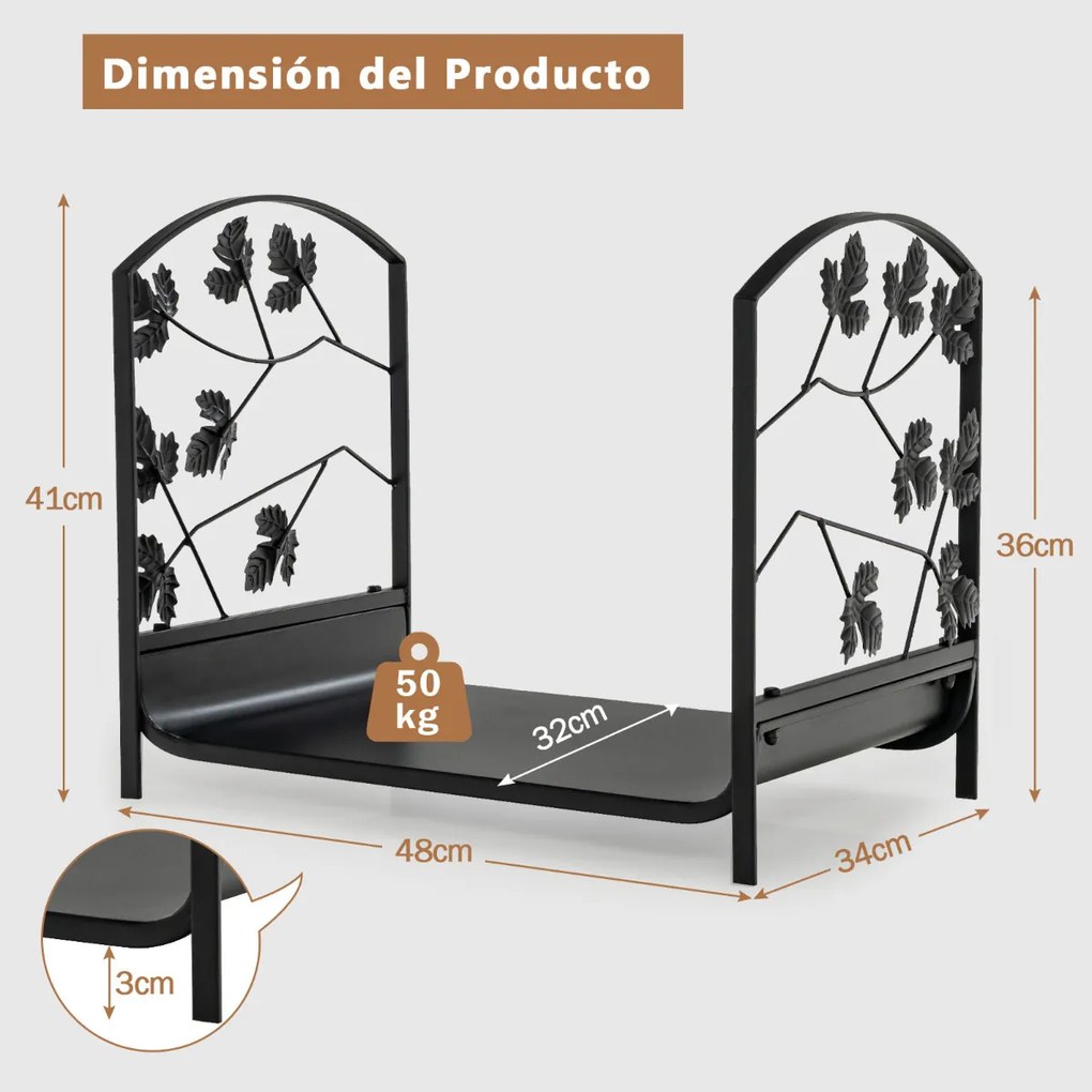 Estante para lenha de aço de alta resistência Capacidade de carga 50 kg Suporte para lenha para fogão Braseira Uso interno Externo