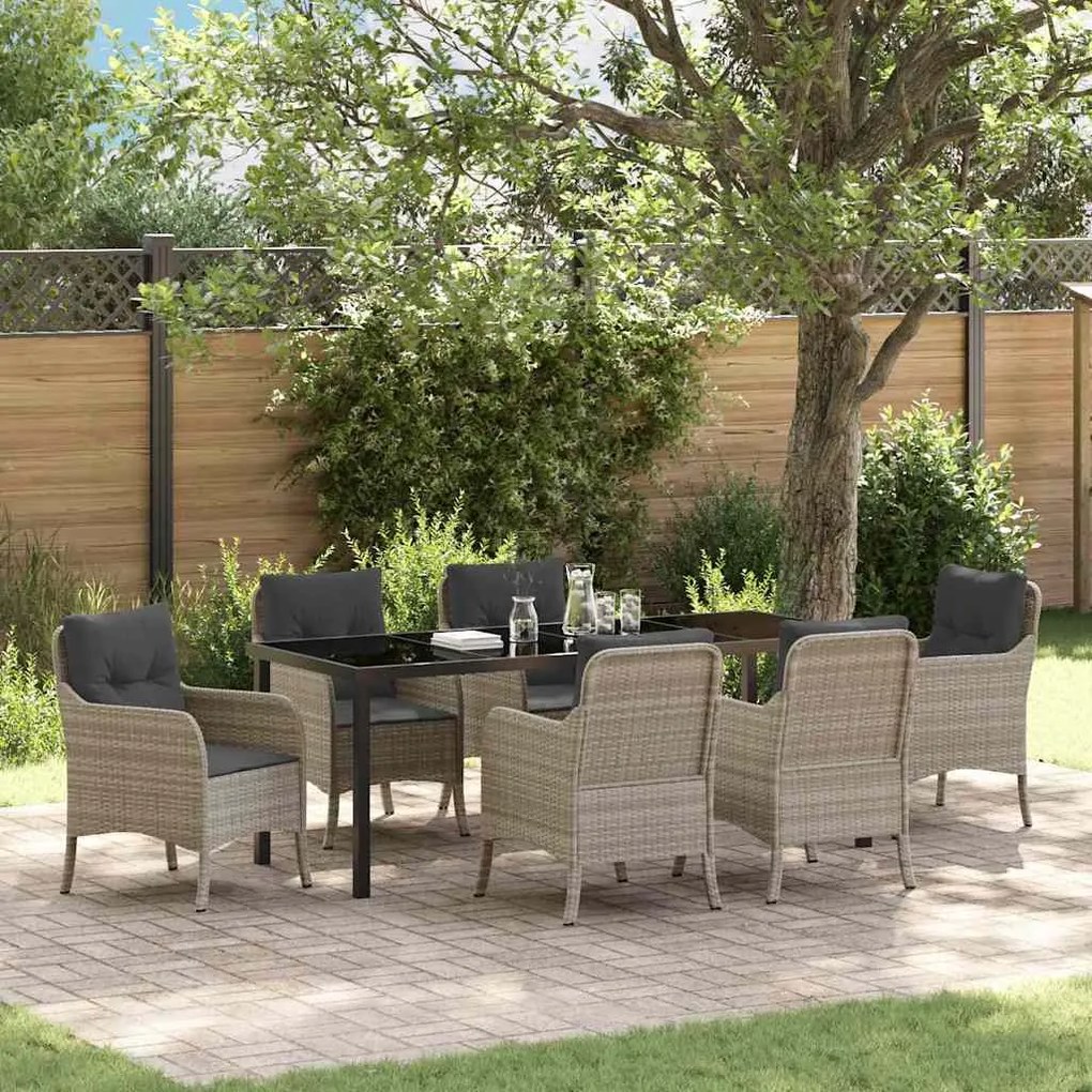 Conjunto de Jantar de Jardim 7 Peças com Almofadas Cinza Claro Rattan