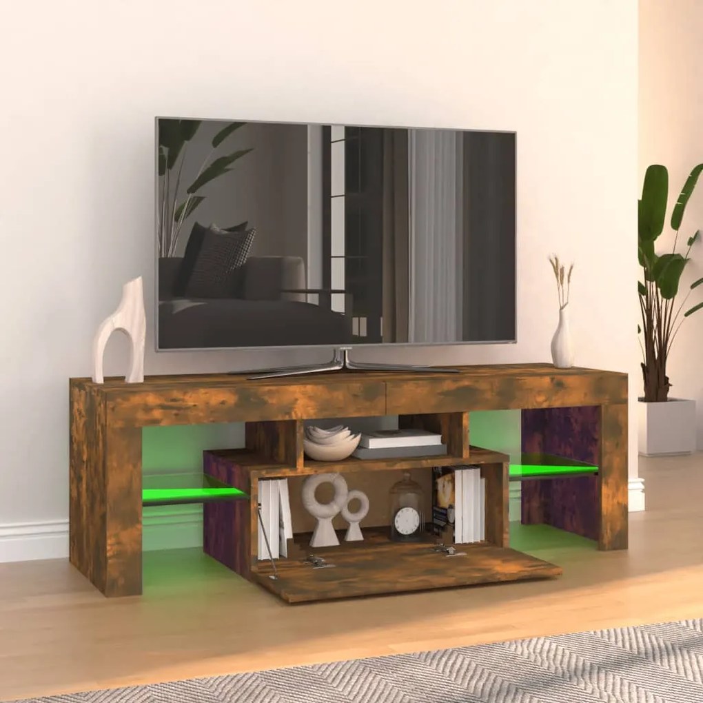 Móvel de TV com luzes LED 120x35x40 cm carvalho fumado