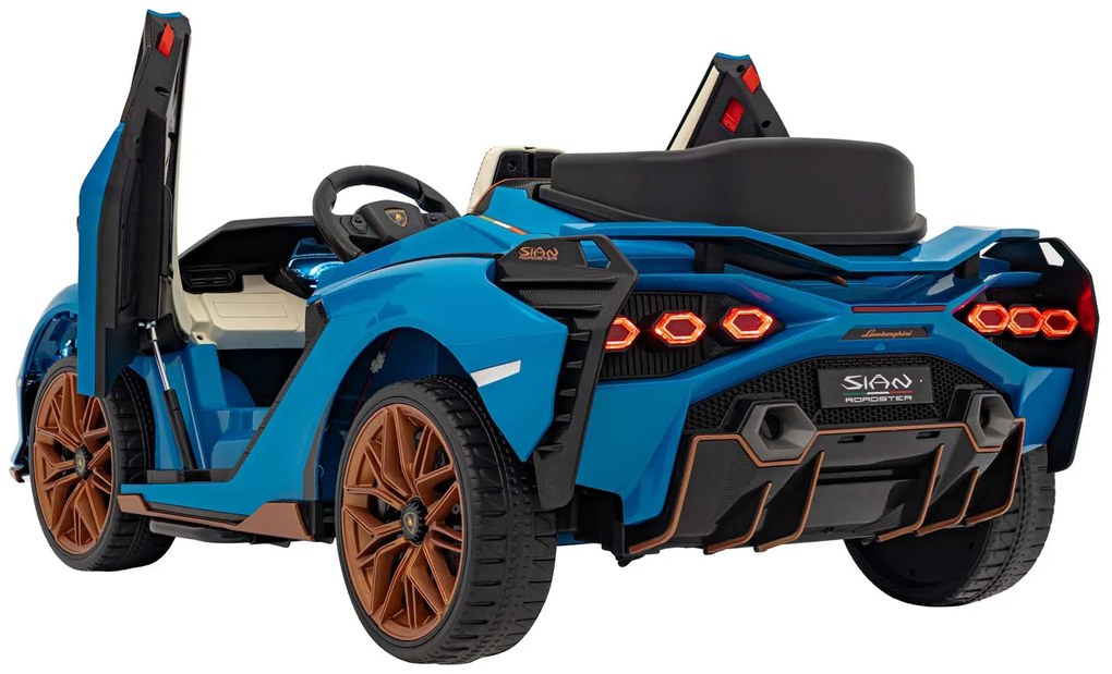 Carro elétrico para Crianças 2 Lugares Lamborghini SIAN 24V 4x4 Rodas Espuma EVA, Assento couro ecológico Azul