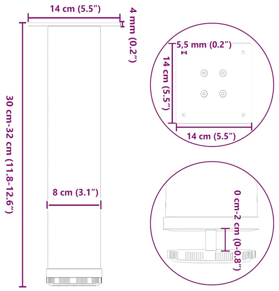 Pés para mesa de centro 4 peças, preto, 30-32 cm, aço
