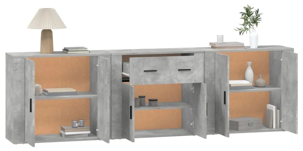 Aparadores 3 pcs derivados de madeira cinzento cimento