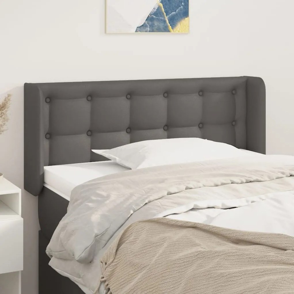 3118850 vidaXL Cabeceira de cama c/ abas couro artificial 93x16x78/88 cm cinza