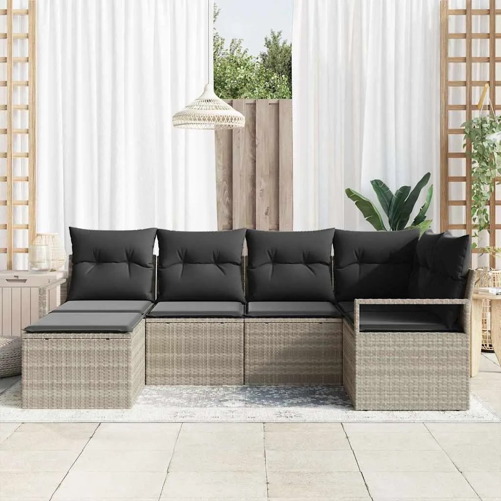 Conjunto de Sofá de Jardim com 6 Peças e Almofadas Cinza Claro em Ratt