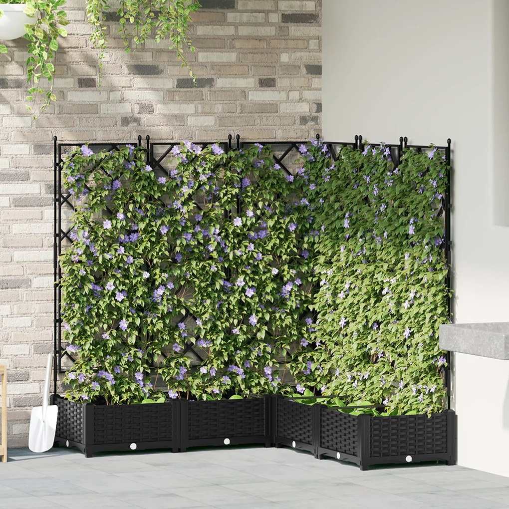 vidaXL Vaso de Jardim com Trelis 5 pcs Preto 120x120x125.5 cm