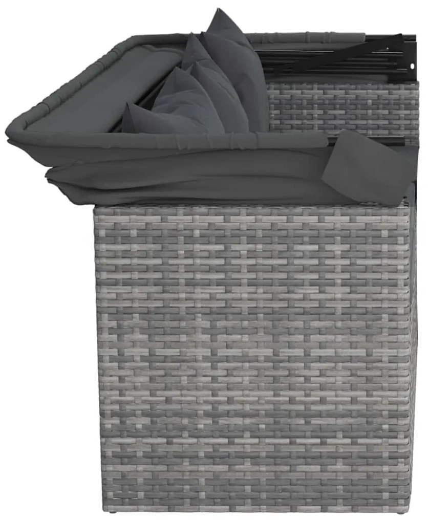 4 pcs conjunto sofás de jardim c/ almofadões vime PE cinzento