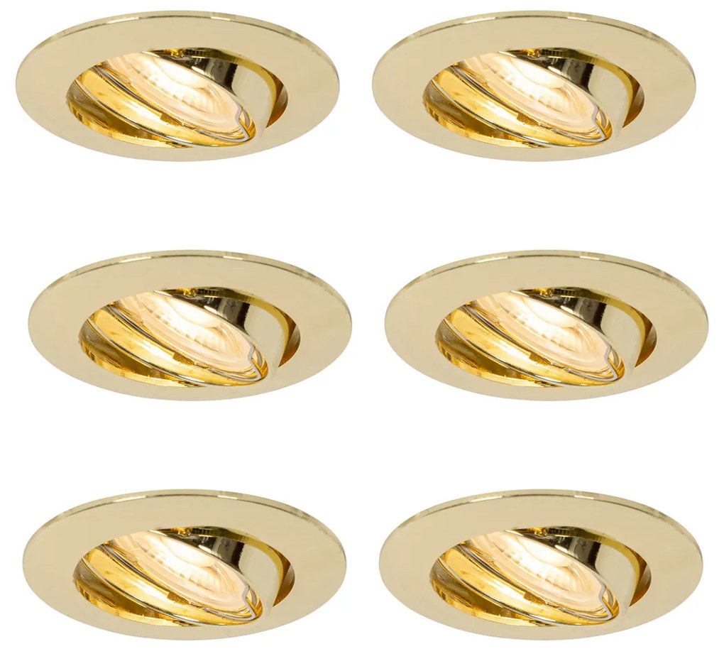 Conjunto de 6 Focos Embutidos Dourados GU10 35mm - Edu