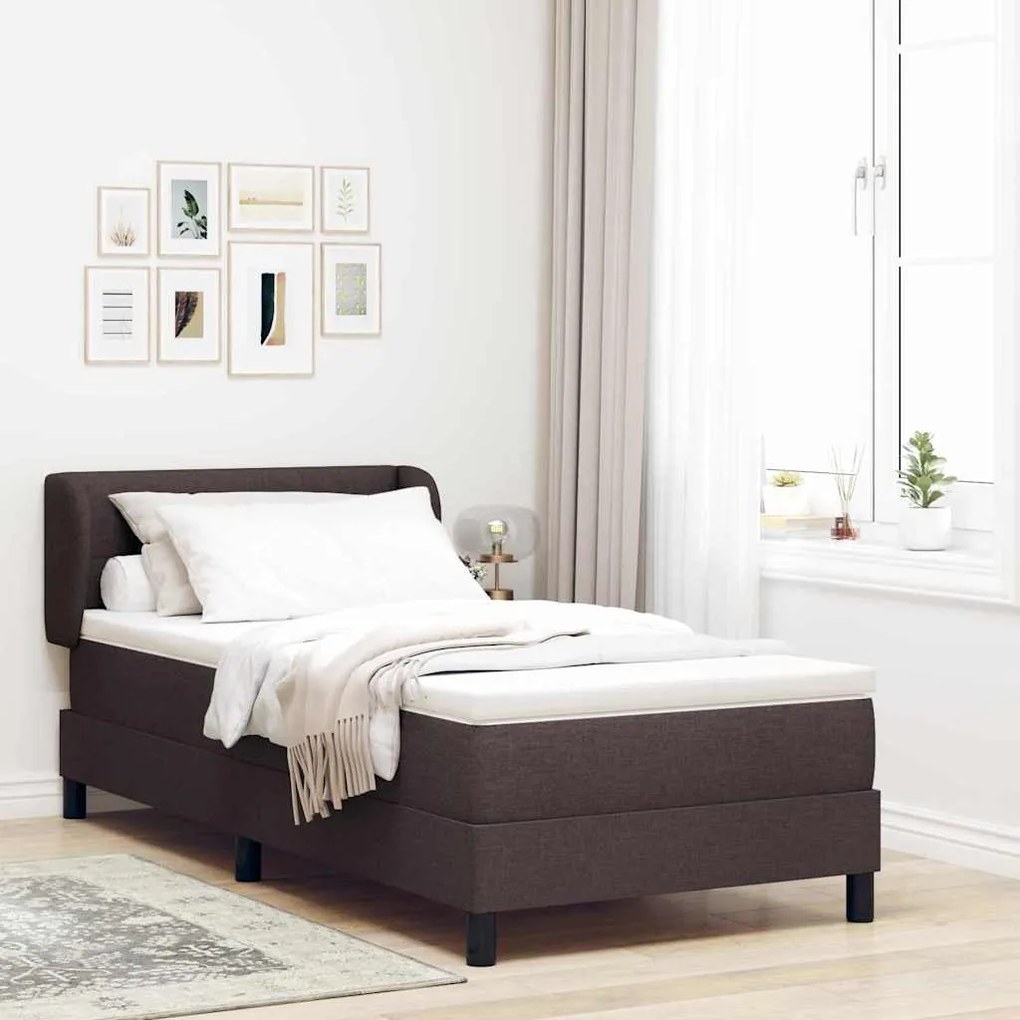 vidaXL Cama Box com colchão Marrom Escuro 100 x 200 cm tecido