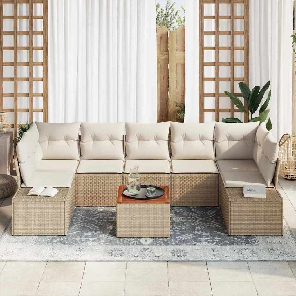 Sofá de Jardim 8 Peças com Almofadas Beiges em Rattan Sintético de Acá