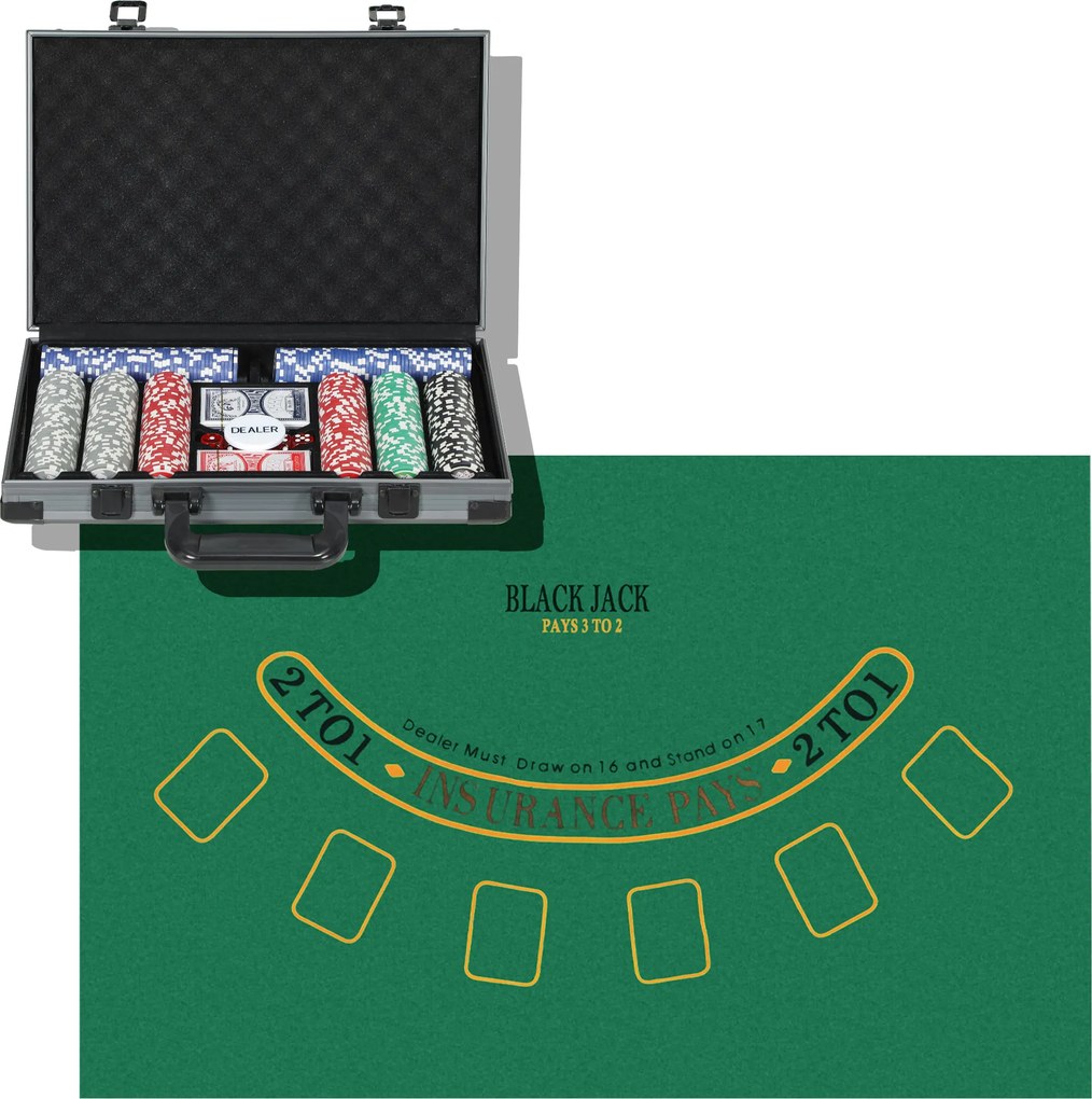 Mala de Póquer com 400 Fichas 2 Baralhos 5 Dados Tapete e Botão Dealer 39,5x28x8 cm Cinza