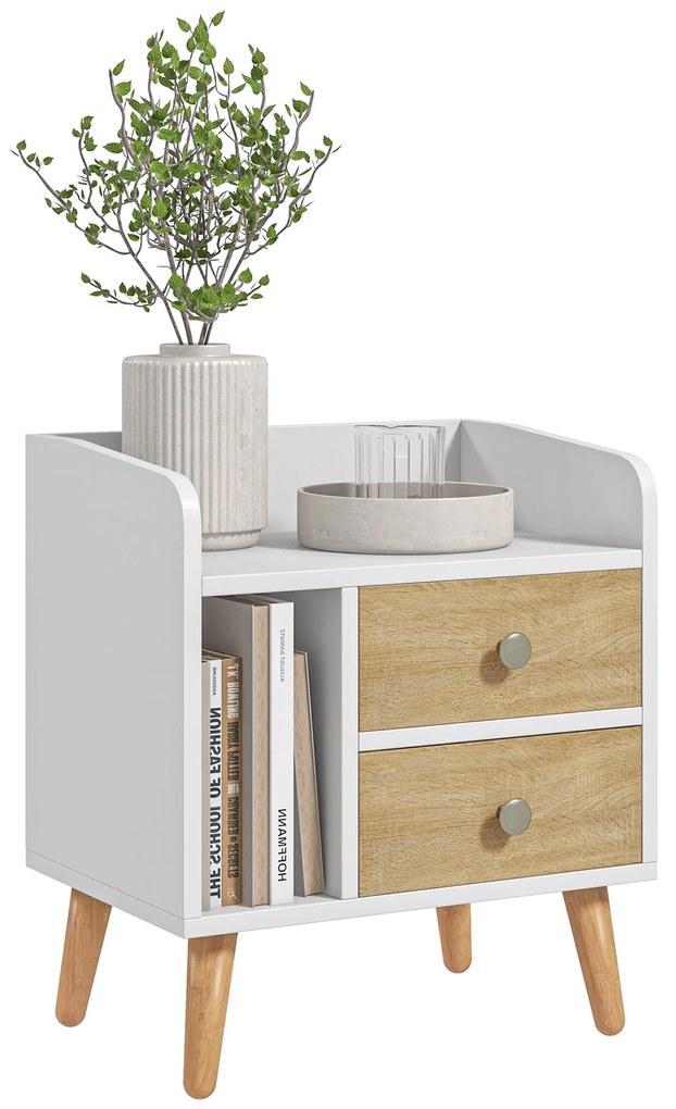 Mesa de cabeceira compacta Mesa multifuncional com 2 gavetas grandes e