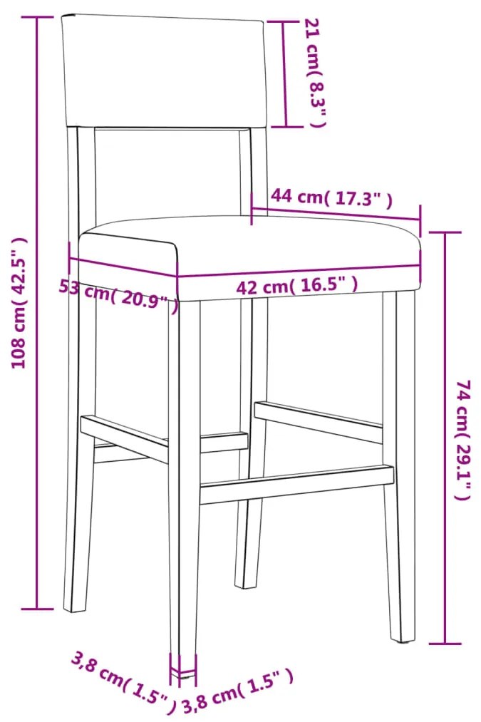 Cadeiras de bar 2 pcs seringueira maciça e couro artificial
