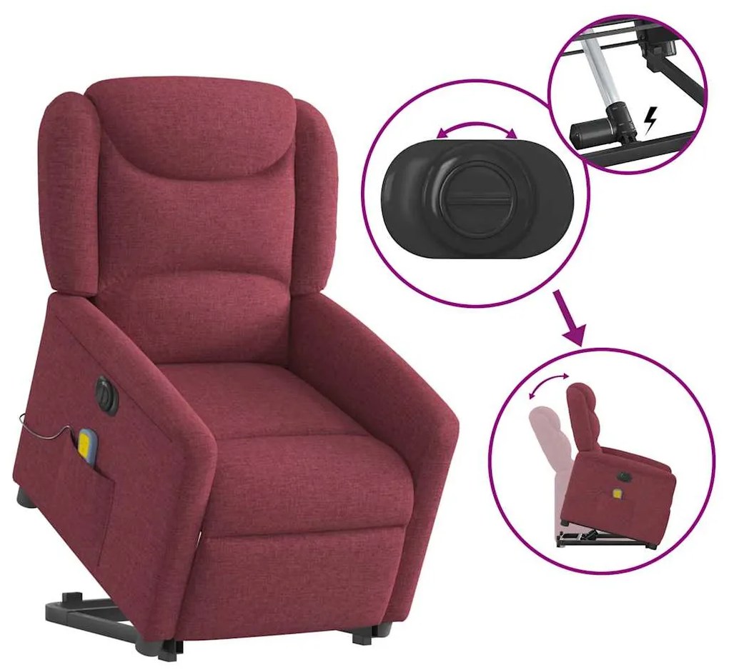 Poltrona elevatória de massagens elétrica tecido vermelho tinto