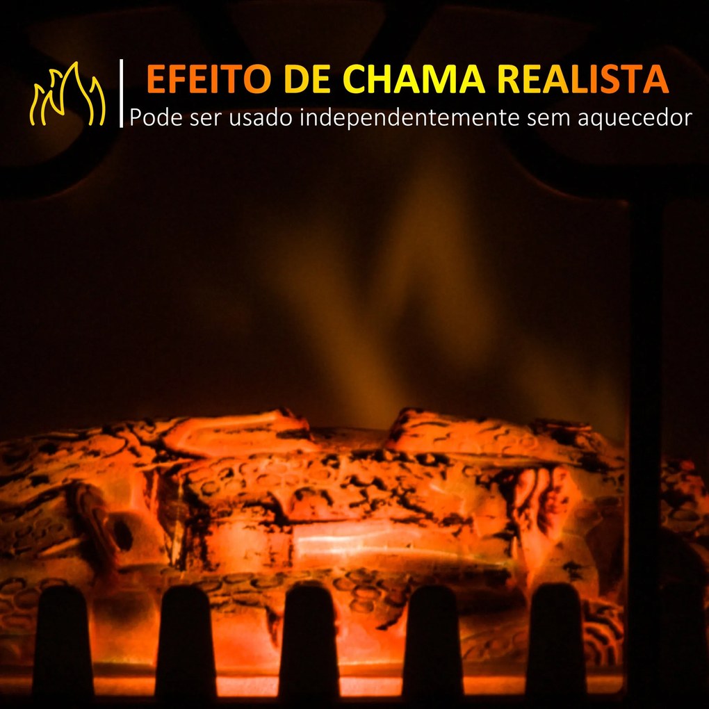 Lareira Elétrica com Termostato Efeito de Chama Realista Potência 900W