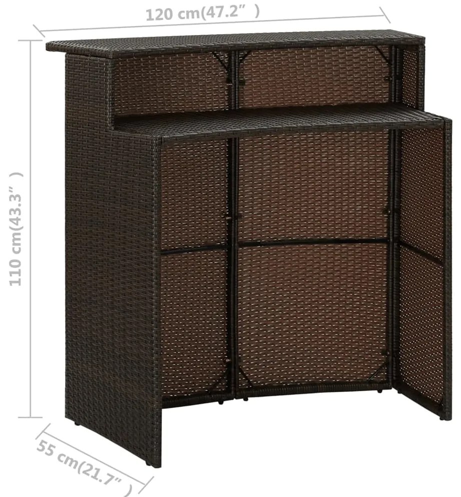 Mesa de bar para jardim 120x55x110 cm vime PE castanho