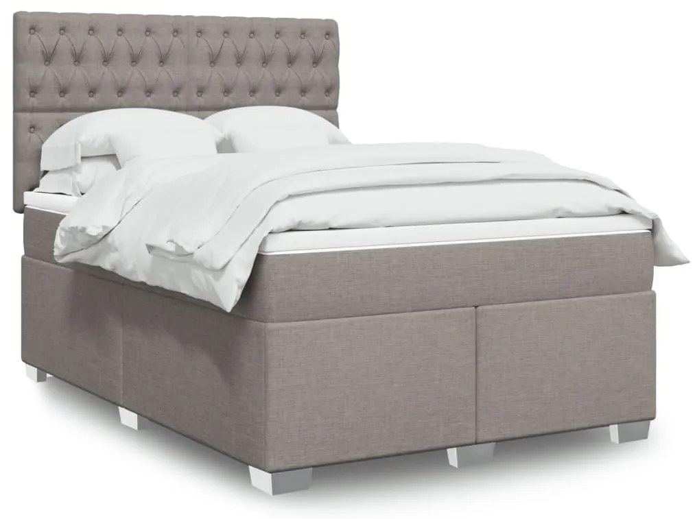 vidaXL Cama com molas/colchão 140x200 cm tecido castanho-acinzentado