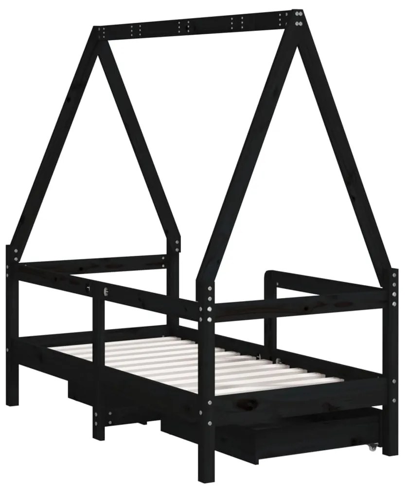 Estrutura cama infantil c/ gavetas 70x140 cm pinho maciço preto