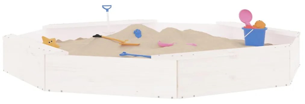 Caixa de areia octogonal com assentos pinho maciço branco