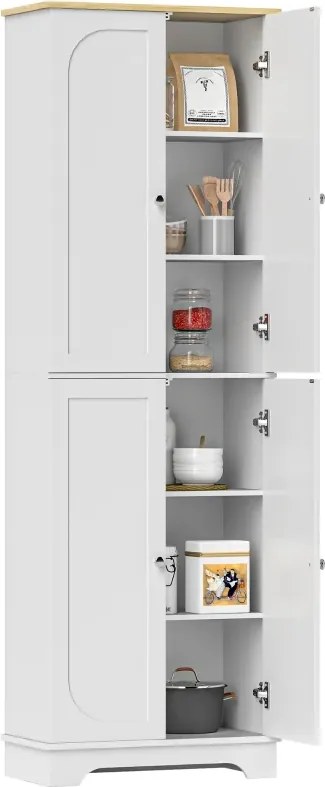 Armário de Cozinha Armário Alto de Cozinha Móvel Auxiliar de Cozinha com 4 Portas e Prateleiras Ajustáveis 60x30x183 cm Branco