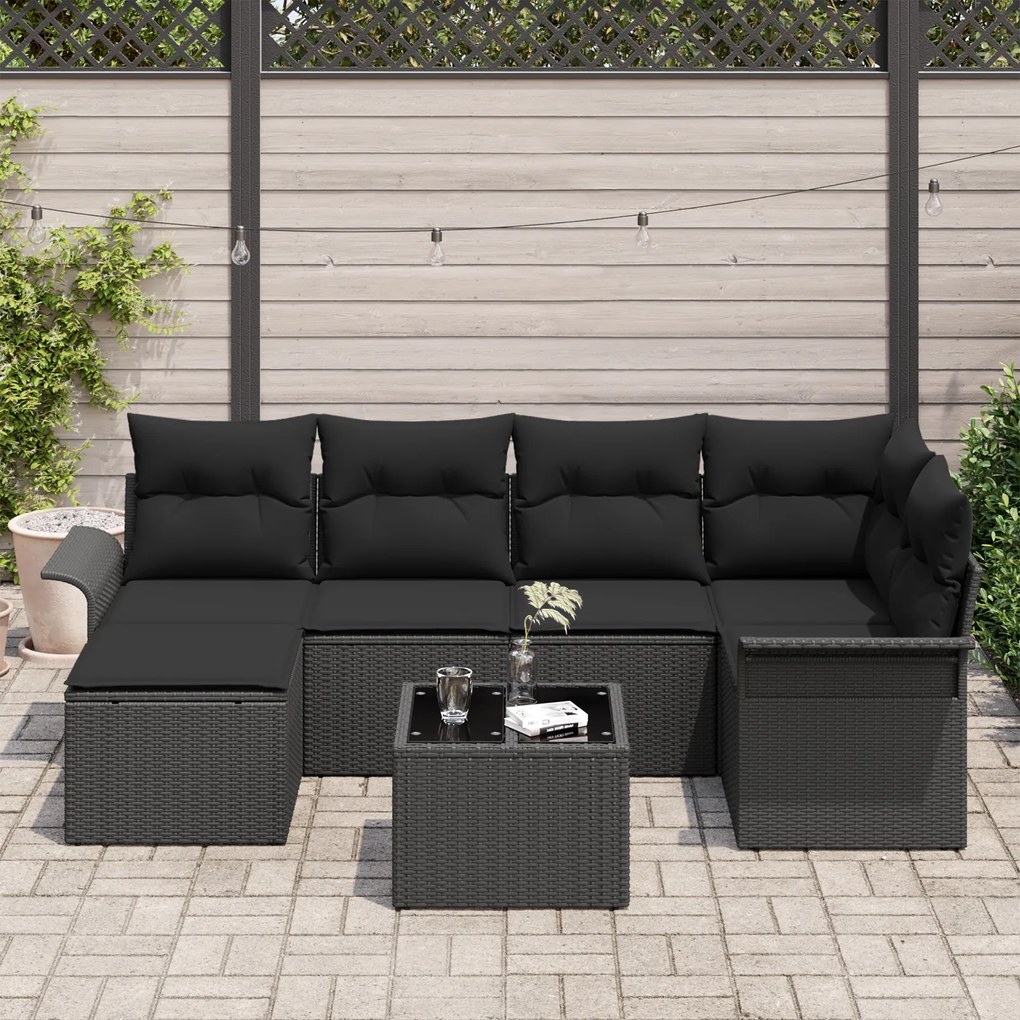 Conjunto de Sofá de Jardim de 7 Peças com Almofadas Beige Rattan Polip