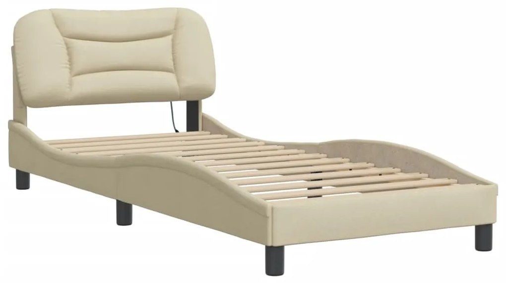Estrutura de cama sem colchão 90x200 cm tecido creme