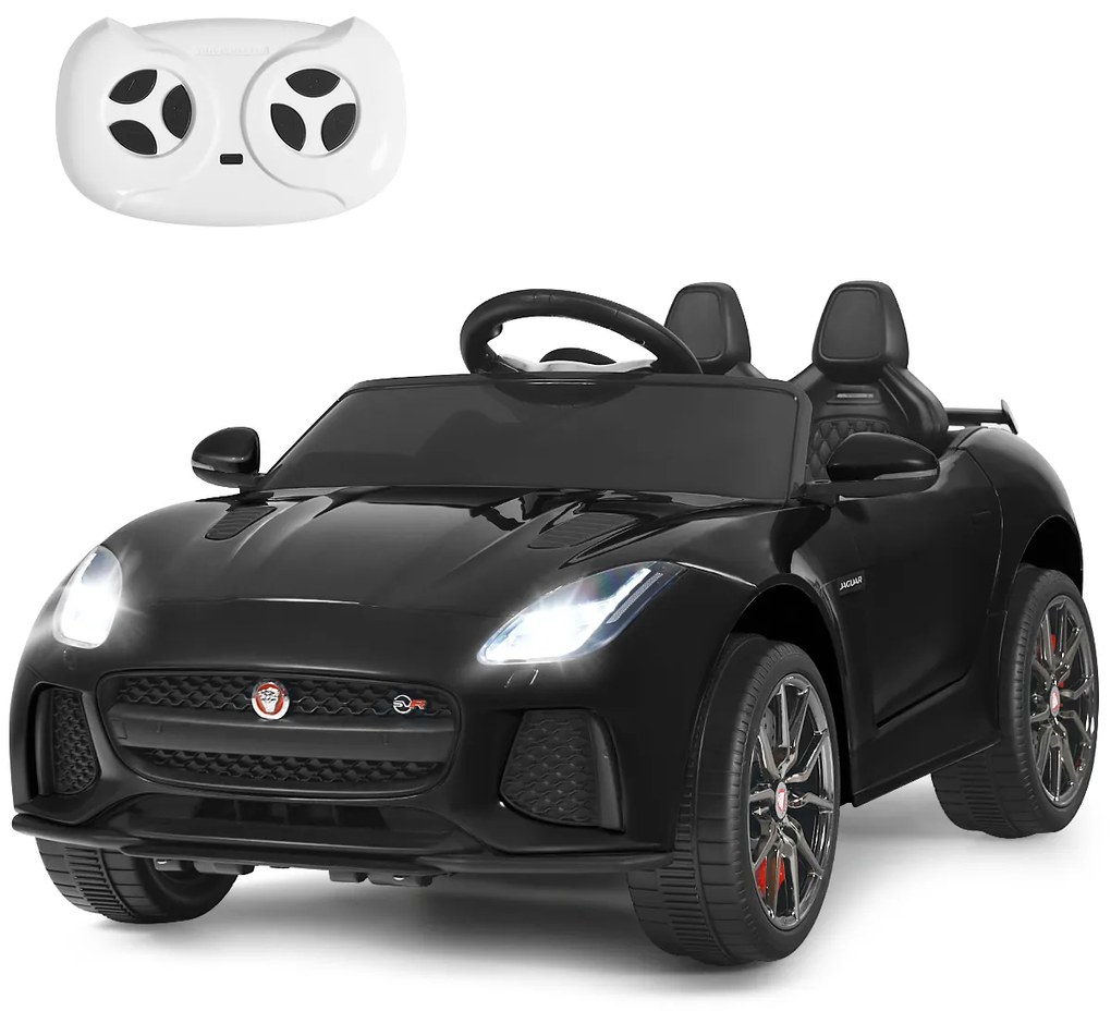 Carro a bateria 12V jaguar para crianças, veículo elétrico com bateria, brinquedo com controle remoto musica, preto
