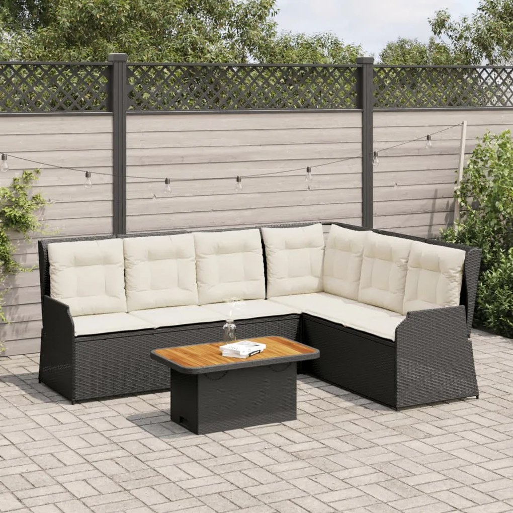 5 pcs conjunto lounge de jardim c/ almofadões vime PE preto