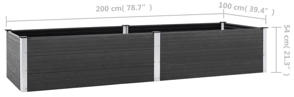 Canteiro elevado de jardim 200x100x54 cm WPC cinzento