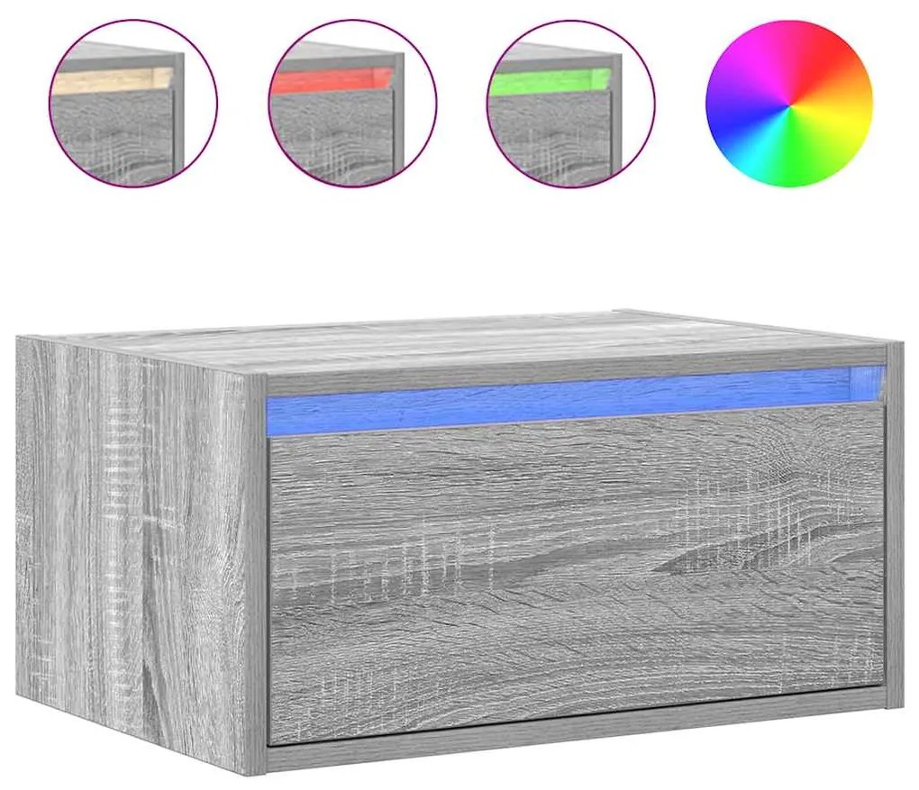 Mesas de cabeceira de parede com luzes LED 2pcs cinzento sonoma