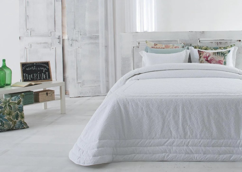 COLCHA EDREDOM DE INVERNO - COLCHA BEGE COM ALMOFADAS DECORATIVAS 45x60 CM: Branco Colcha edredón 250x260 cm + 2 almofadas cheias 45x60 cm a juego