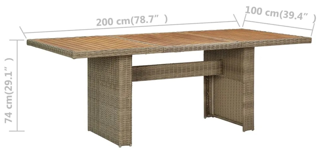 Mesa de jantar jardim 200x100x74 cm vime PE castanho