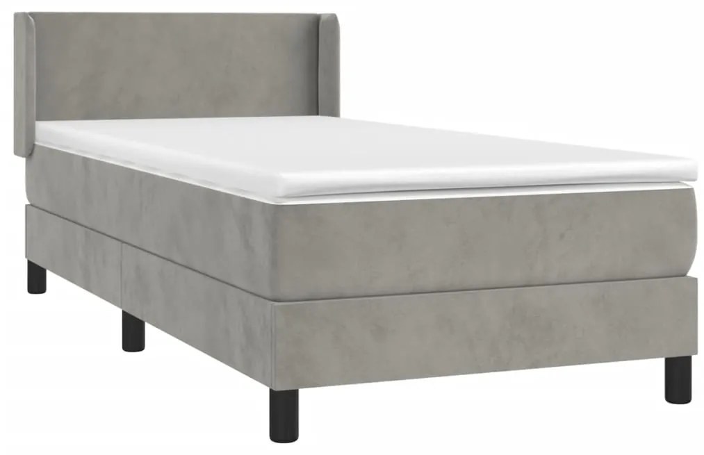 Cama com molas/colchão 80x200 cm veludo cinza-claro