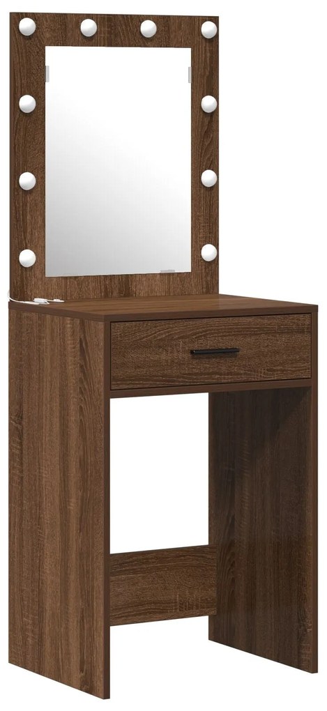 Conjunto de Mesa de Maquilhagem de 3 Peças com LED em Carvalho Preto