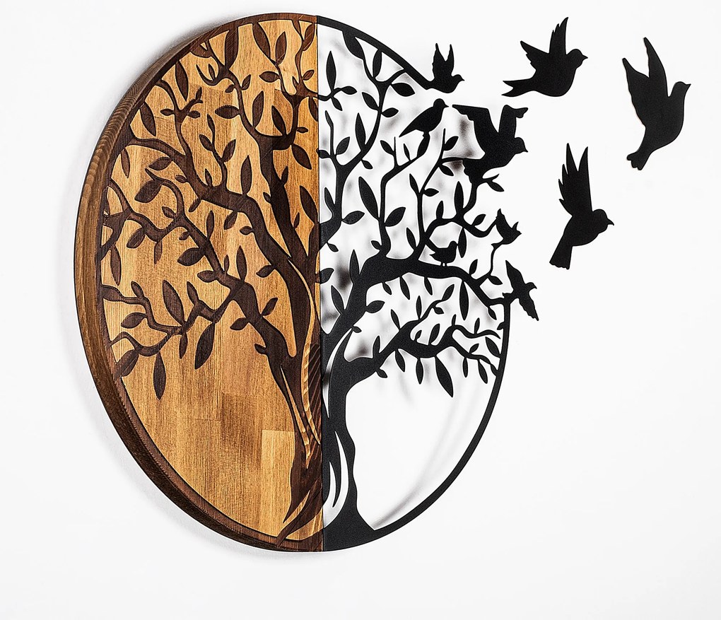 Acessório Decorativo de Parede Tree And Birds – Preto e Nogueira – 92