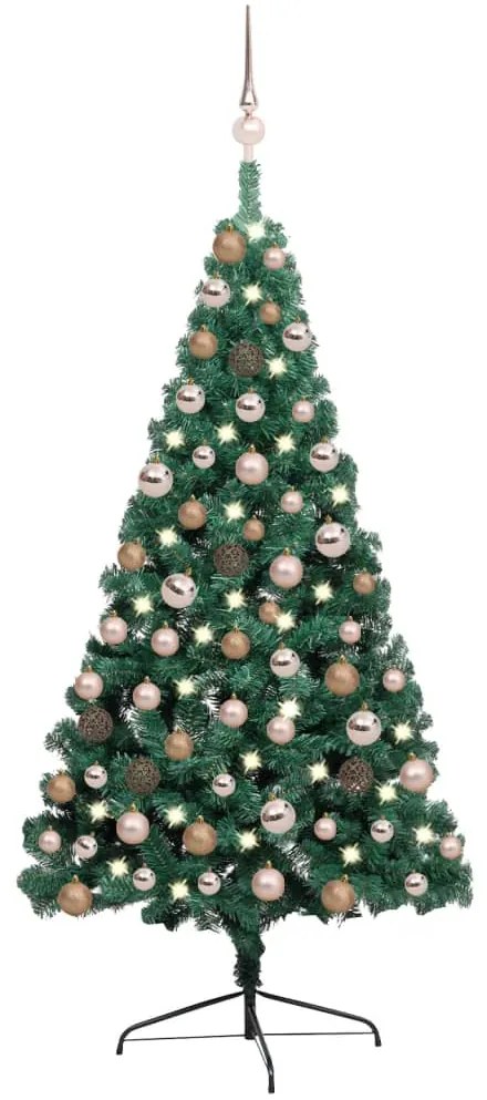 vidaXL Meia árvore Natal artificial pré-iluminada c/ bolas verde